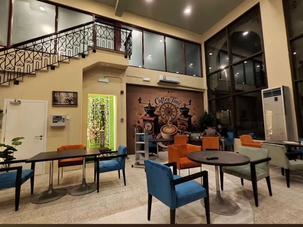 Interior seating area at Beit Ward Restaurant and Cafe in Doha
