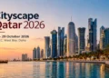 Cityscape Qatar 2026 event cover graphic featuring Qatar-inspired maroon and white colours.